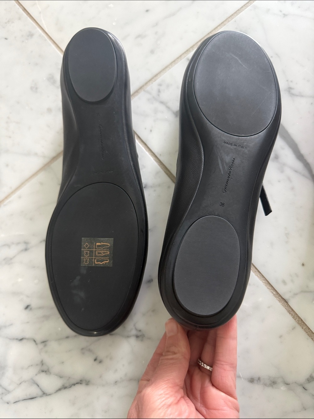 Gianvito Rossi Black Leather Mary Jane Flats with Gold Buckle - Picture 2 of 3